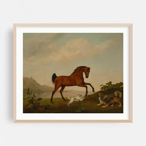 A prancing horse with two dogs, in a landscape (1791)