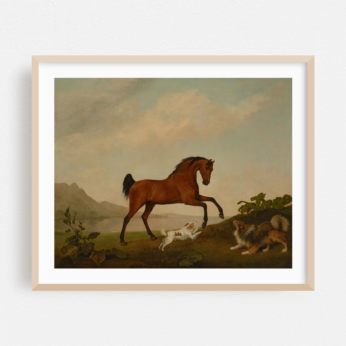 A prancing horse with two dogs, in a landscape (1791) – image 1 of 5