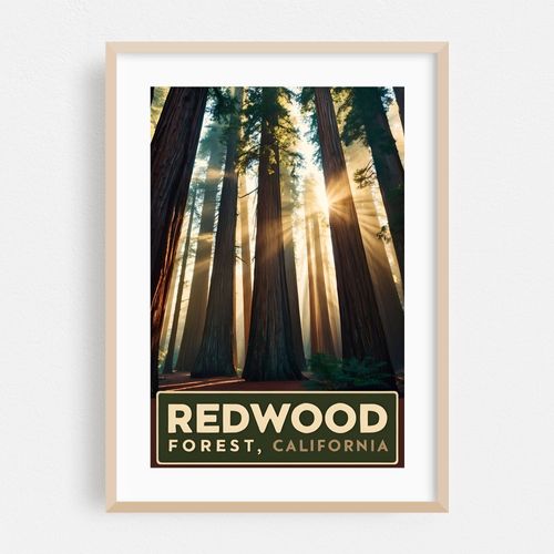 Vintage Redwood Forest Illustration | Iconic California Trees Art
