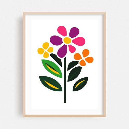 Colorful Abstract Flowers and Leaves Graphic Design Illustration