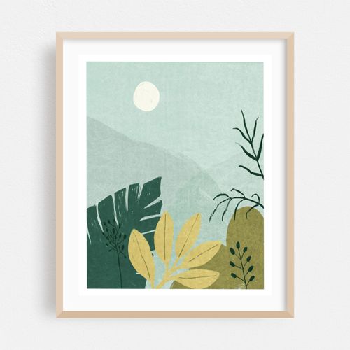 Muted Tropical Leaves Poster - Vintage Botanical Art Print in Elegant Soft Tones for Retro-Inspired Decor