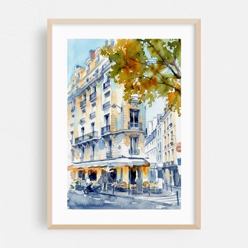St Andre Paris Corner Bistro, Saint-Michel Watercolor Street Scene