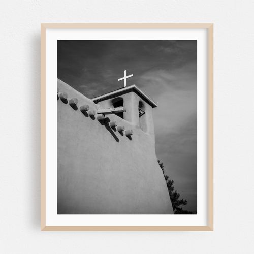 San Francisco de Asís Bell Tower Print — Black & White Taos Mission Art