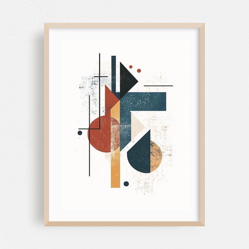 Abstract Geometric Composition with Textured Shapes and Lines