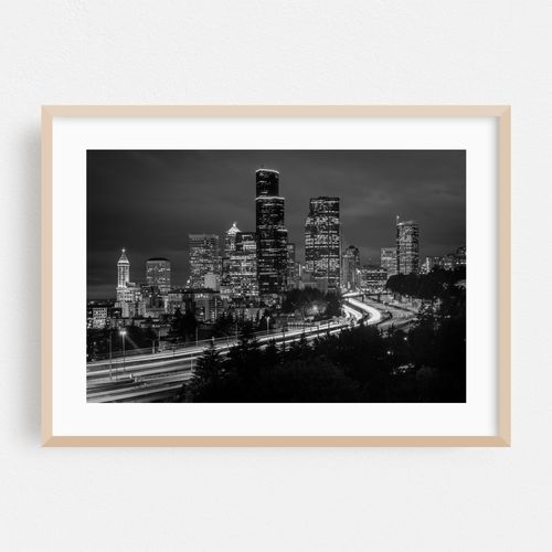 I-5 and the Seattle Skyline B&W