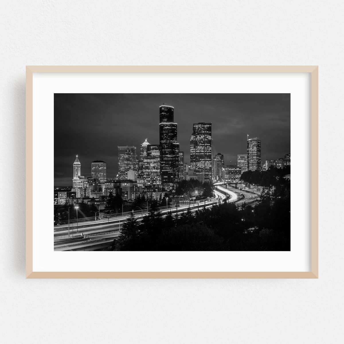I-5 and the Seattle Skyline B&W – image 1 of 6