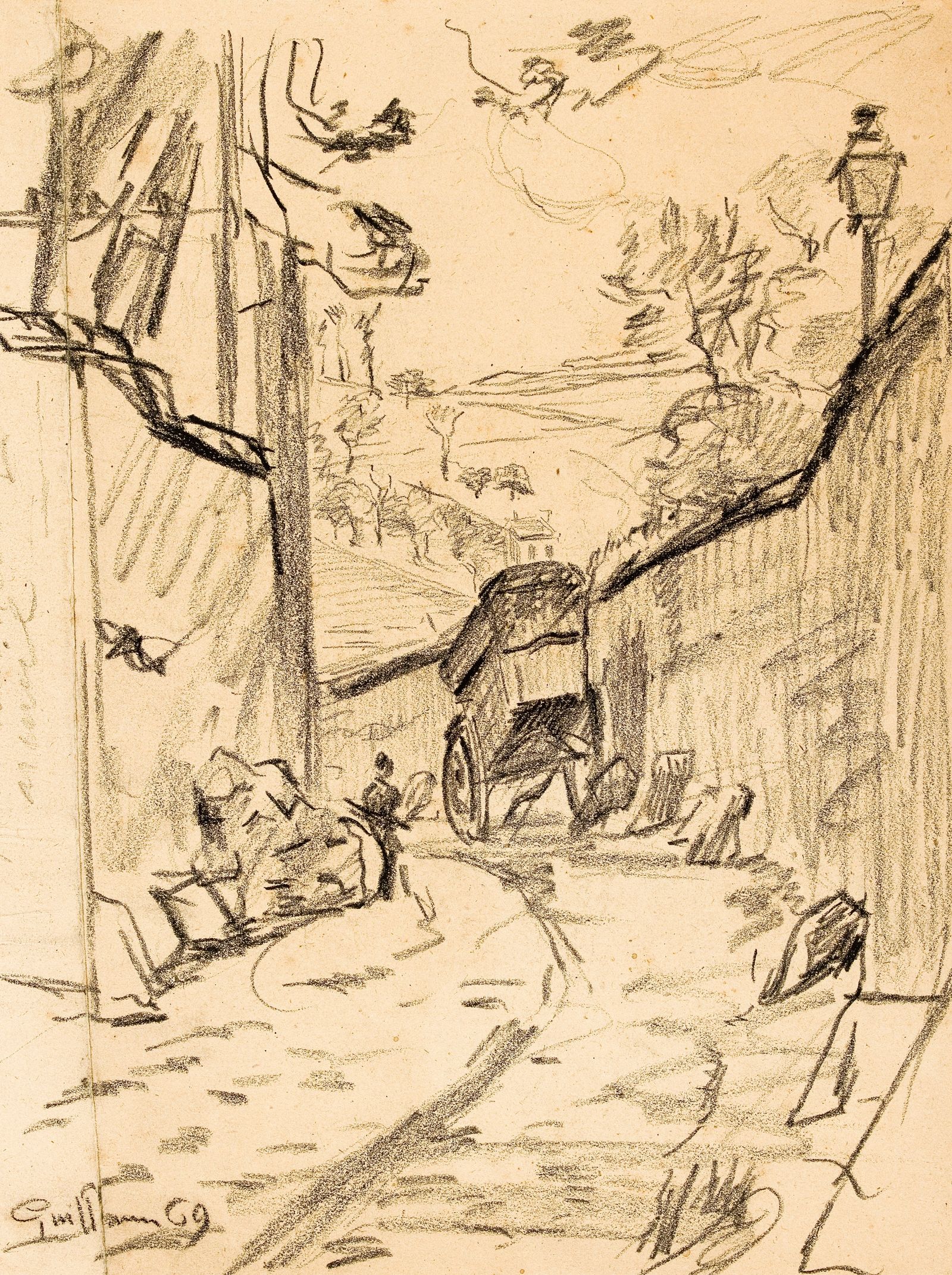 Charrette dans une ruelle tournante (1869)