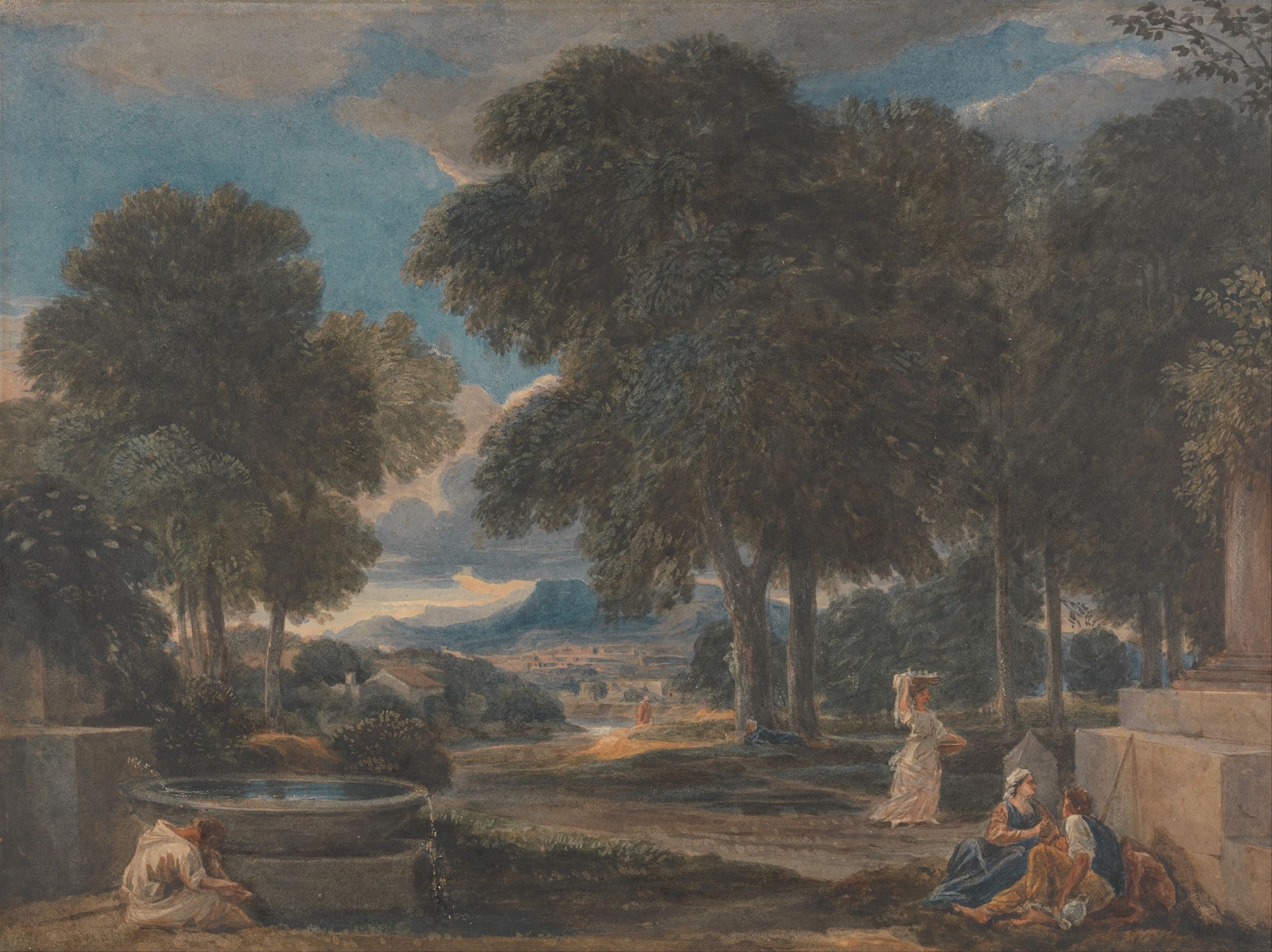 Landscape with a Man Washing His Feet at a Fountain, after Poussin (circa 1821)