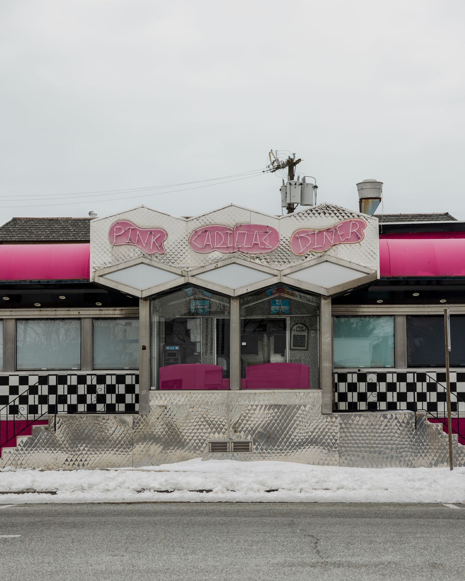 Pink Cadillac Diner in Winter
