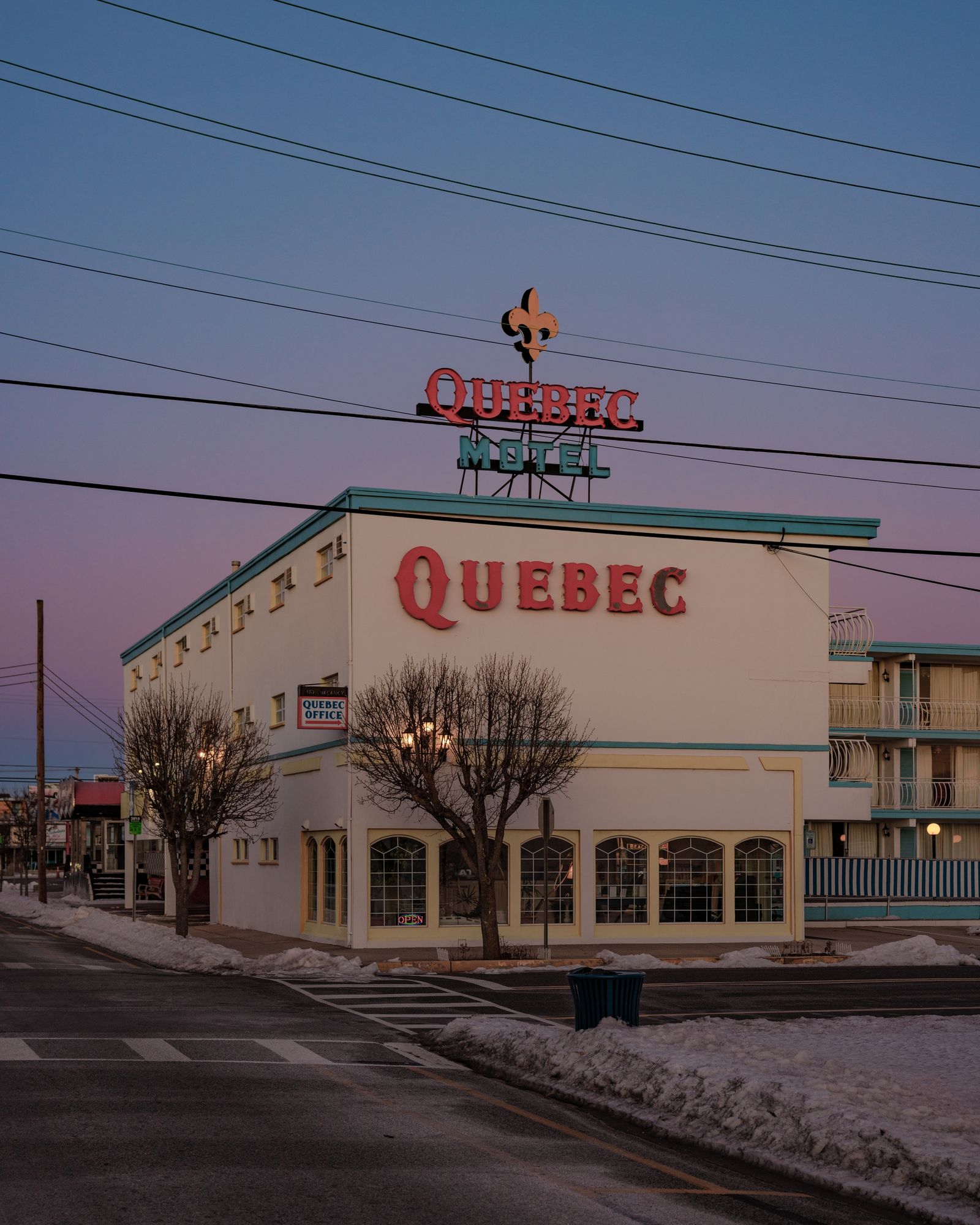 Quebec Motel in Winter at Sunset