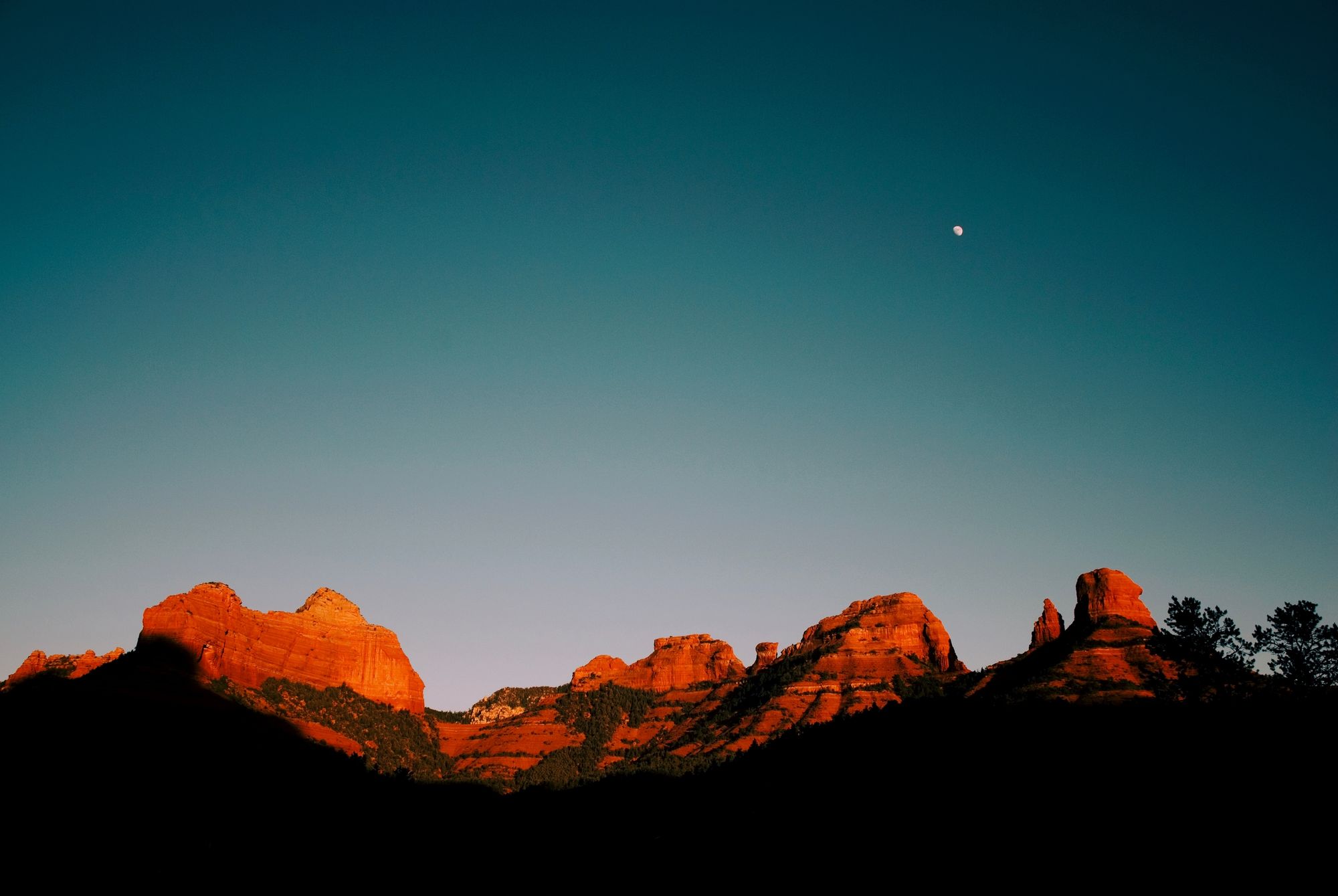 Red Rock Landscape at Sunset With Moon
