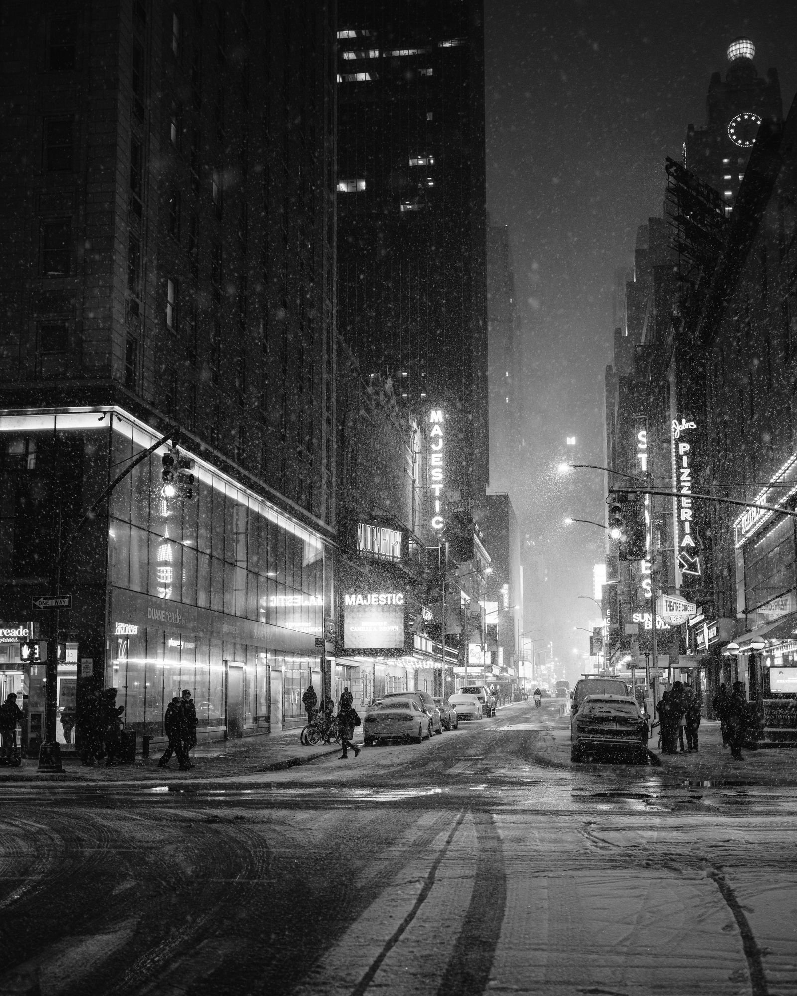 Snowy 44th Street, Theater District B&W