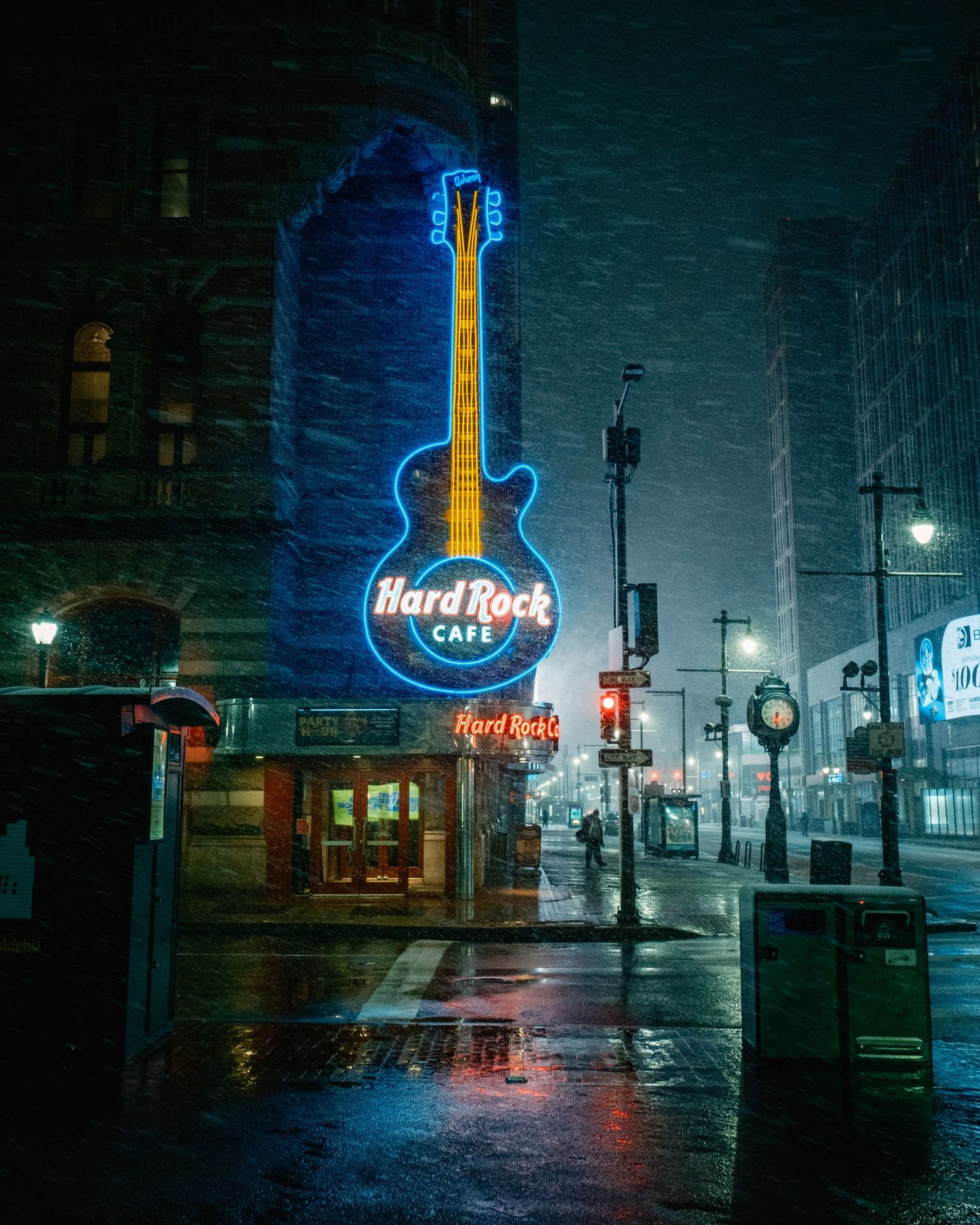 Snowy Night at Hard Rock Cafe, Philadelphia